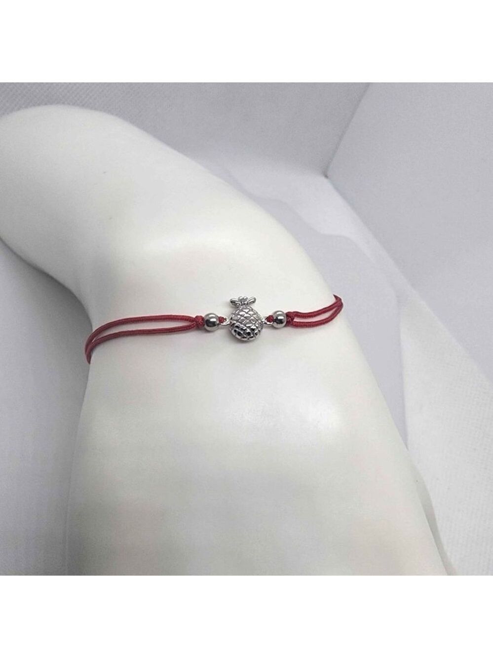 Sterling Silver 925 Pineapple Design With Red String Bracelet